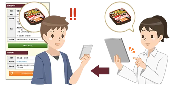 お客様にSMSを送信して、注文内容を確認している場面