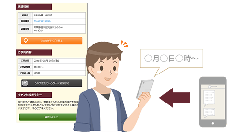 SMSで予約日時やキャンセルポリシーを確認する男性